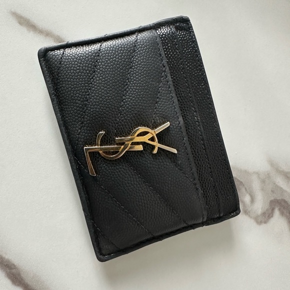 YSL CASSANDRE MATELASSÉ CARD CASE IN GRAIN DE POUDRE EMBOSSED LEATHER - Picture 1 of 3